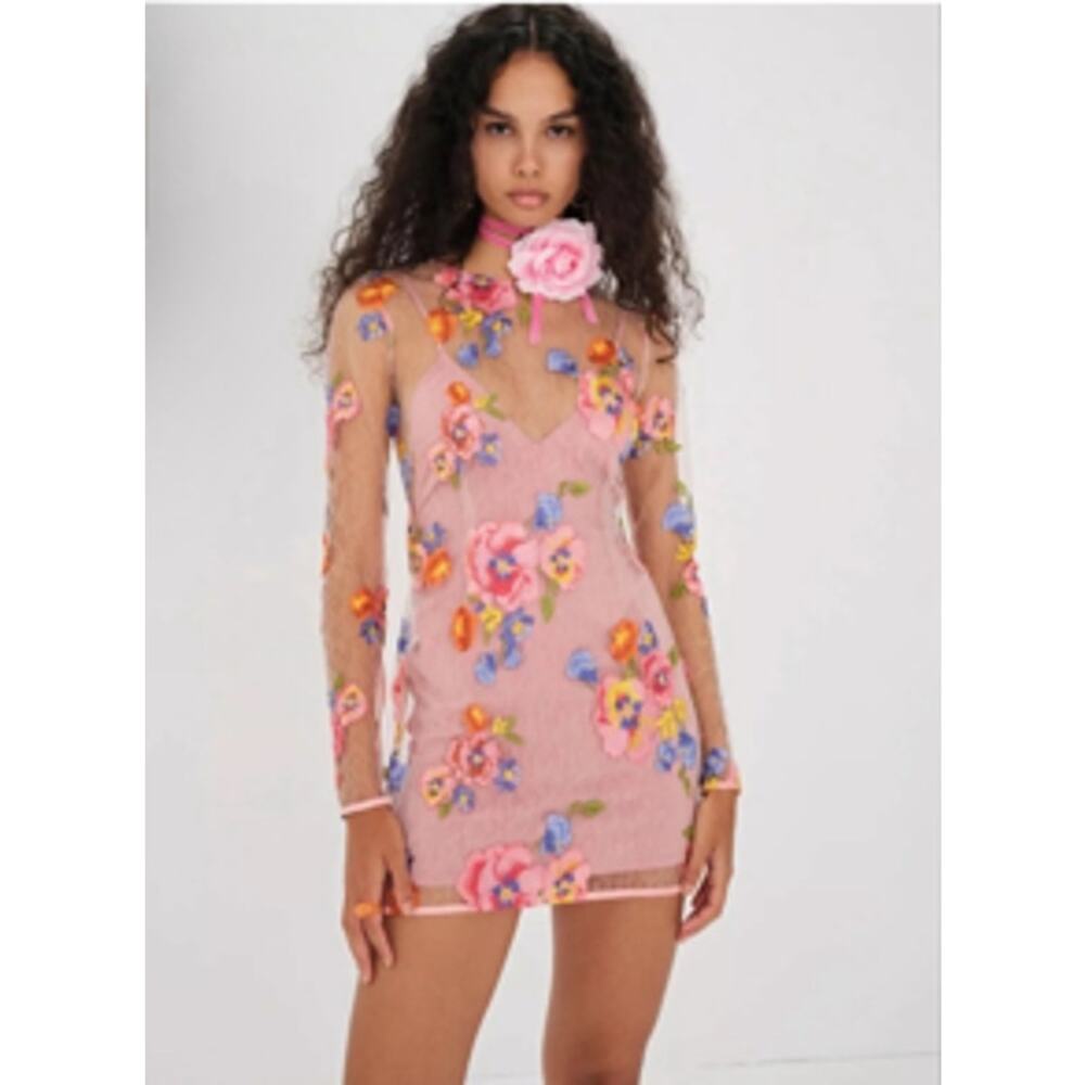 NWT For Love and Lemons Sheer dress with slip included  Sz L